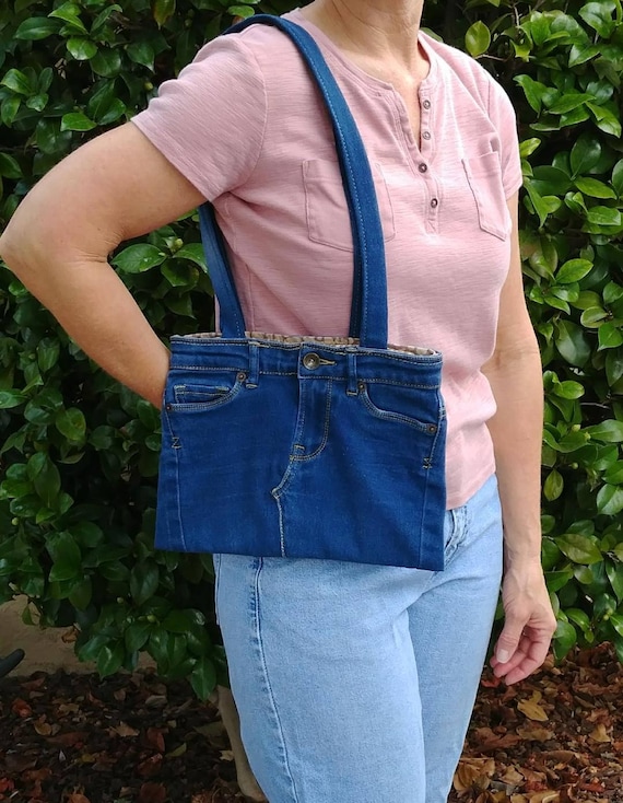 Upcycled Denim Jeans Clutch Shoulder Bag Handbag Purse With 