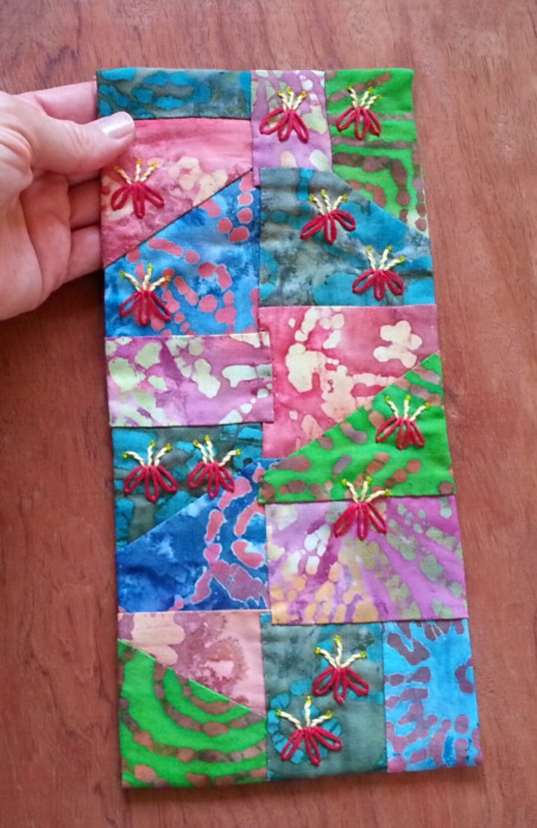 Crazy Quilt Handsewn, Wall Art, Quilt Hanging, Fabric Collage Art, Small Quilt Art, Embroidered