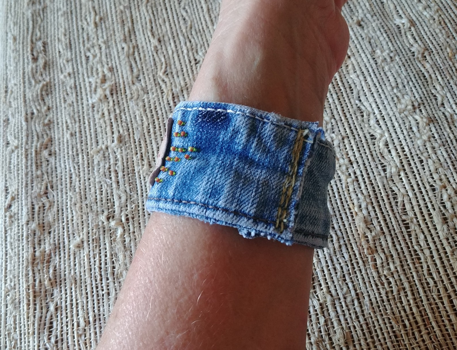 Cuff Bracelet Jeans, Blue Denim Bracelet, Jordache Jeans, Horse Jewelry