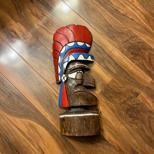 Totem Pole Carved Wood Indian Chief Mask Native American Art Tiki Wall Art Antique Wooden image 5