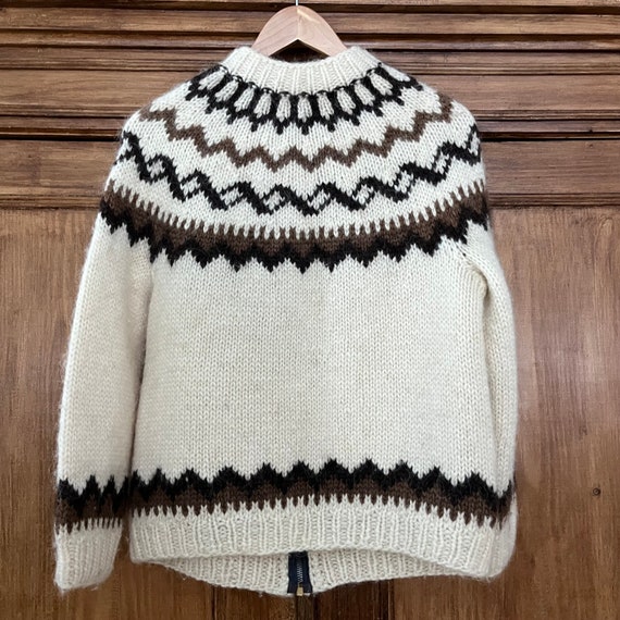 Vintage Handmade Ski Sweater Cream & Brown Wool M… - image 2