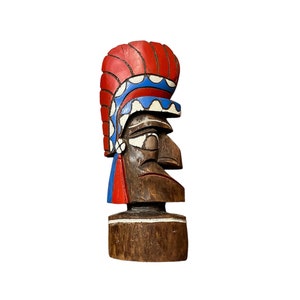 Totem Pole Carved Wood Indian Chief Mask Native American Art Tiki Wall Art Antique Wooden image 1