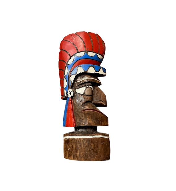 Totem Pole Carved Wood Indian Chief  Mask Native American Art Tiki Wall Art Antique Wooden