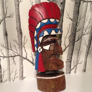 Totem Pole Carved Wood Indian Chief Mask Native American Art Tiki Wall Art Antique Wooden image 4