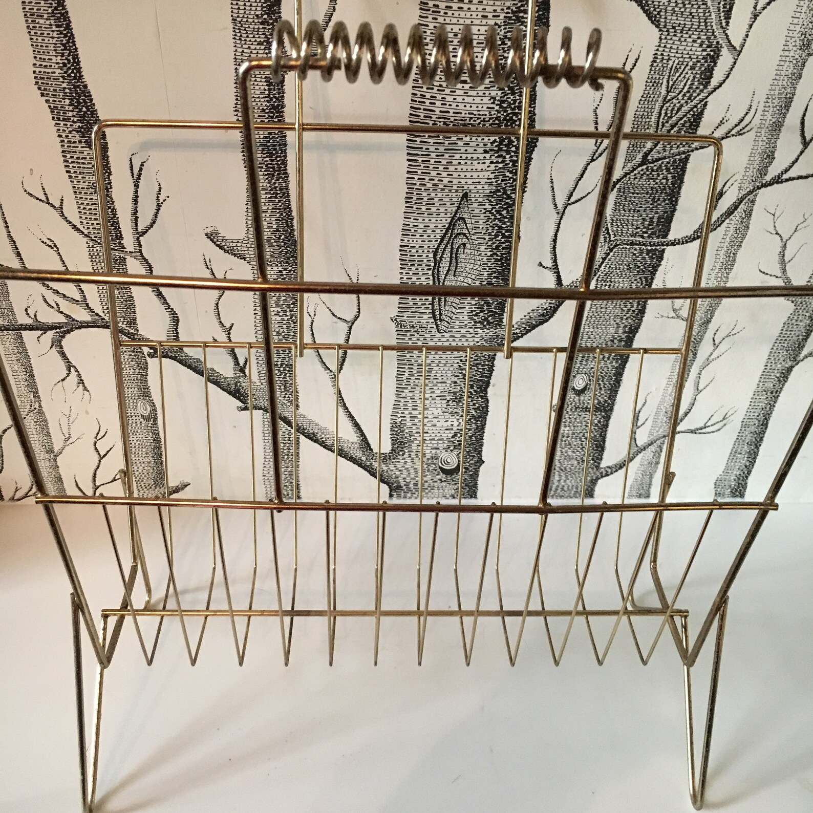 Mid Century Brass Gold Metal Magazine Book Holder Rack Etsy