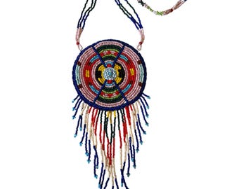 Vintage Handmade Native Beaded Necklace Colorful Long