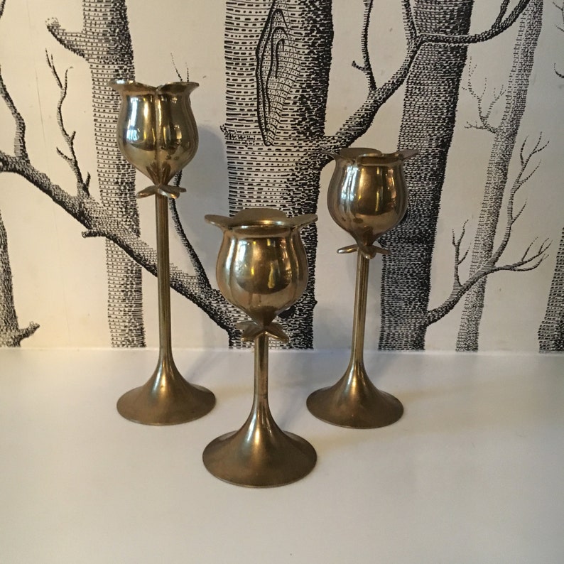 Set of Brass Graduated Tulip Candle Holders Lotus God Flower Etsy