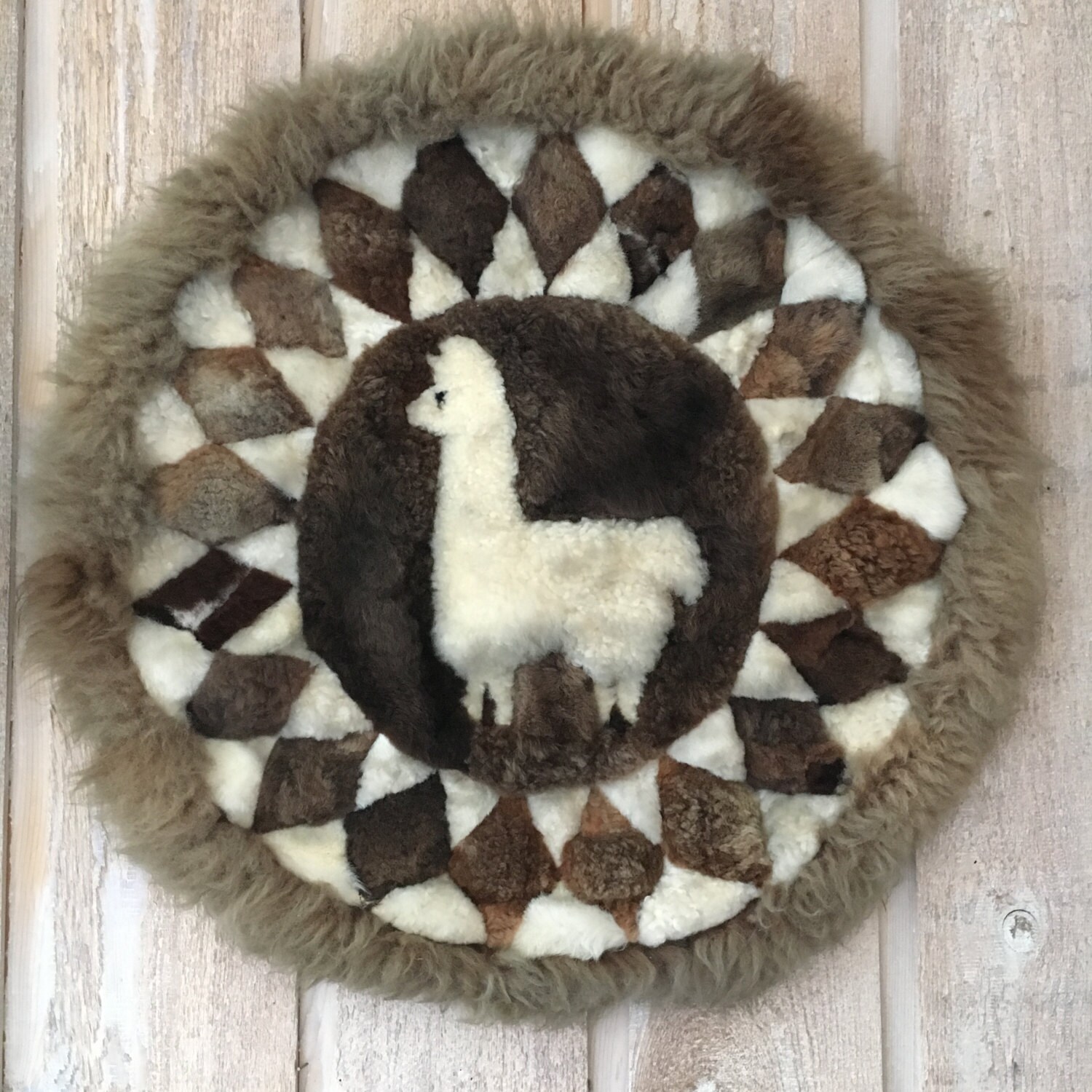 Large Retro Patchwork Alpaca Fur Wall Hanging Art Rug Round Etsy