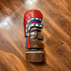 Totem Pole Carved Wood Indian Chief Mask Native American Art Tiki Wall Art Antique Wooden image 6