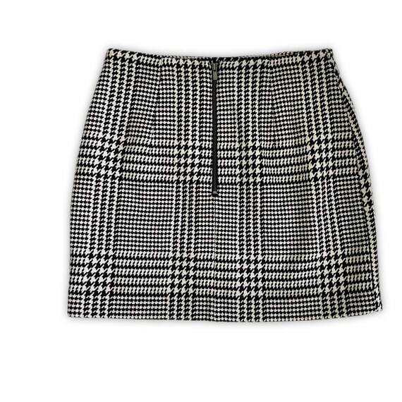 NWT H M Black and White Houndstooth Plaid Wool Mini Skirt Size 8