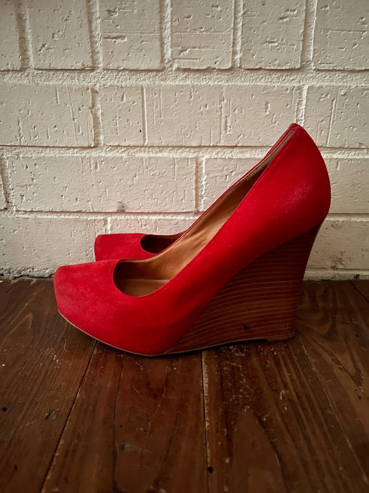 red and black wedge heels
