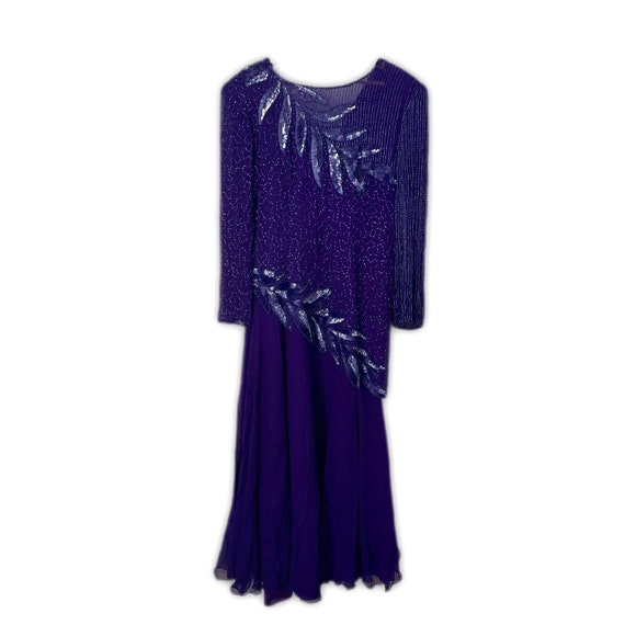 Exquisite Laurence Kazar Purple Beaded Sequin Silk