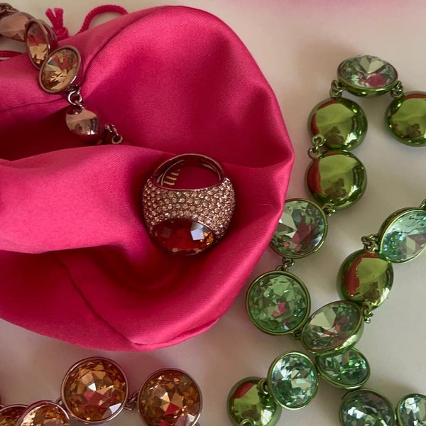 2 VINTAGE Rare Juicy Couture Rose Gold Brulee Jewel Gem Crystal Necklace Set