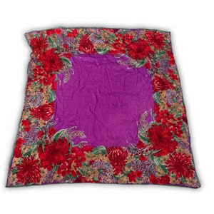 Vintage 80s Ladies Vera Neumann Silk Purple Red Floral Scarf