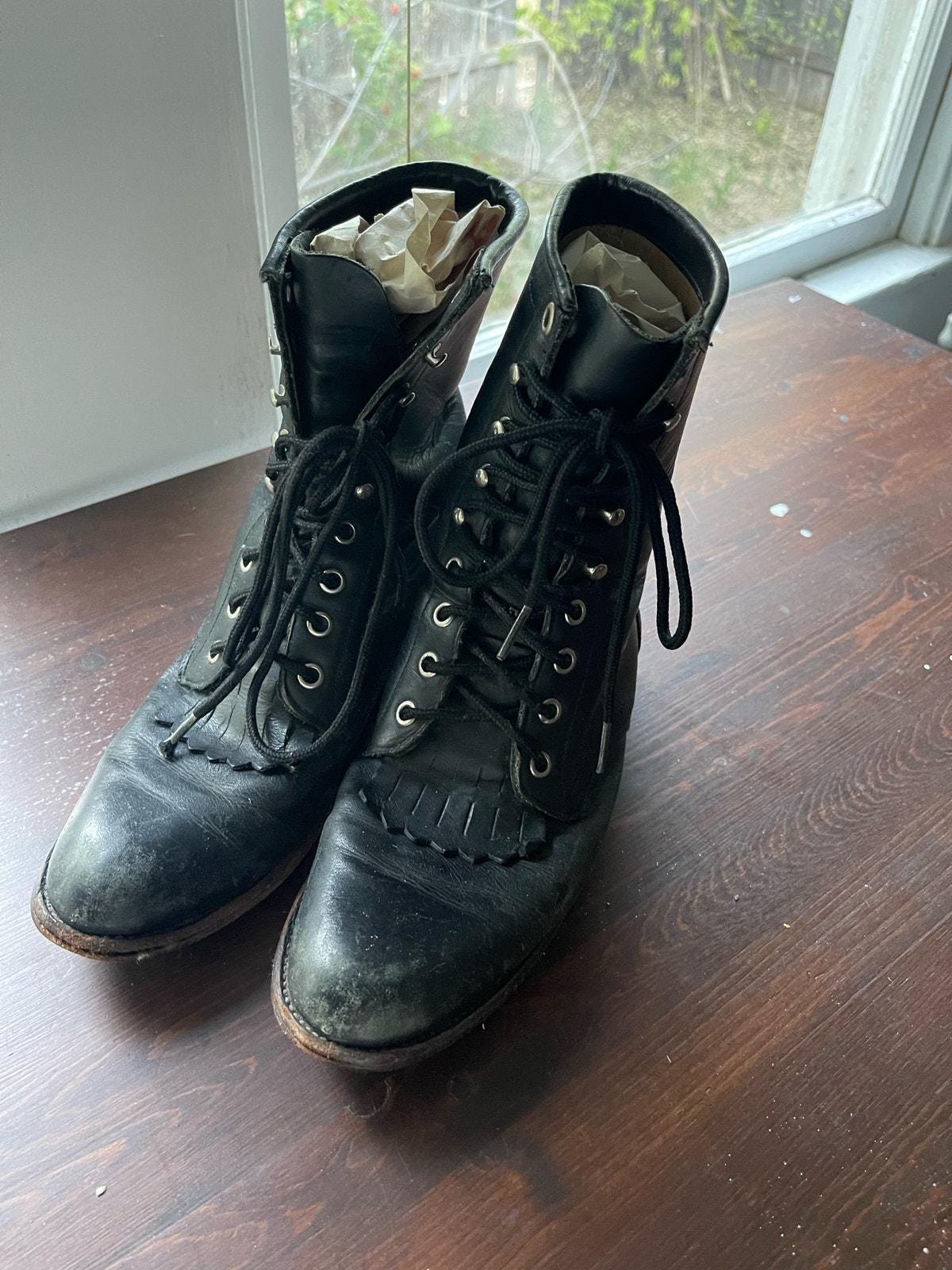 Justin ホワイト フリンジ ウエスタンブーツ 6B Justin roper boots