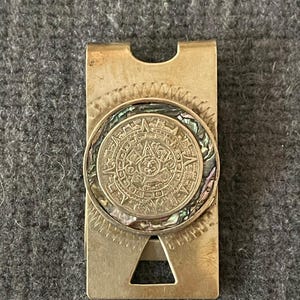 Vintage TAXCO 925 Sterling Abalone Aztec Calendar Money Clip