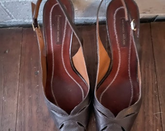 Vintage Italian Antonio Melani Dark Gray Slingback Heels Size 6.5M