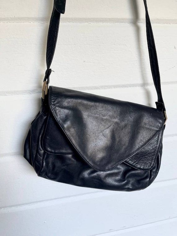 Vintage Giani Bernini Black Leather Crossbody Bag Smooth 