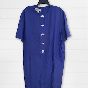 Vintage 80s Evan-Picone Blue Sheath Dress with Pearl Animal Buttons Size 16