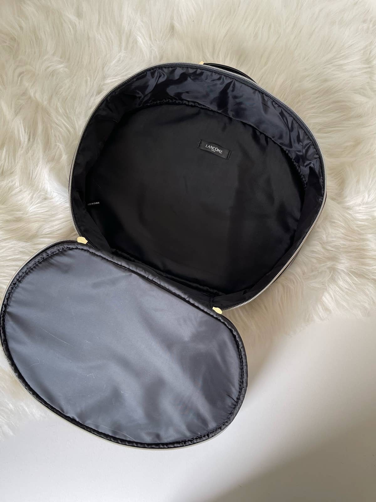 NEW Lancôme Black Patent Leather Round Handle Cosmetic Bag 
