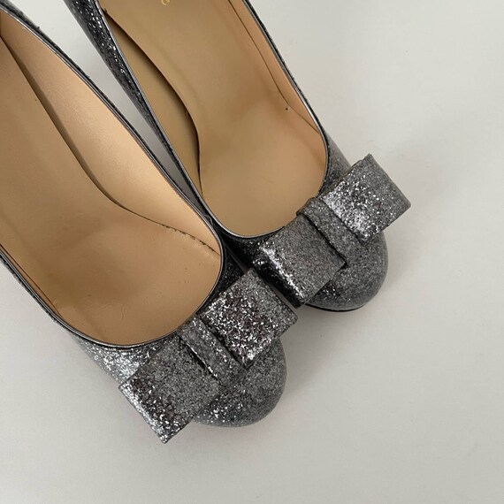 Kate Spade Silver Glitter Bow Tie Heels Size 8 Etsy UK