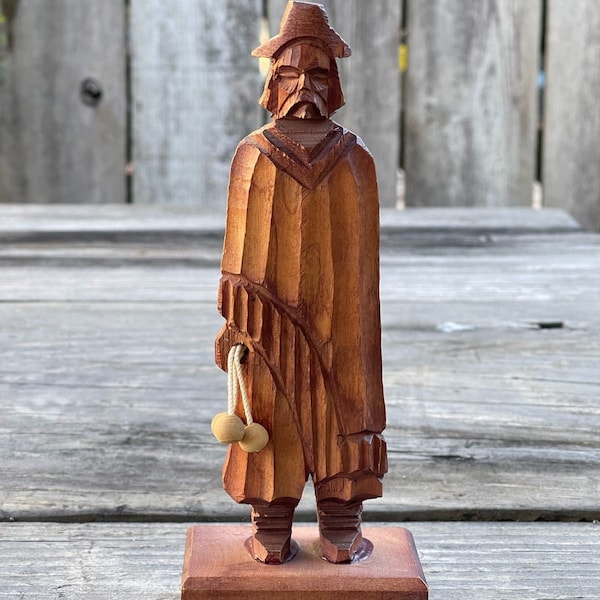 Vintage Mid century Modern Argentinian Wooden Figurine Hand Carved of an Old Man