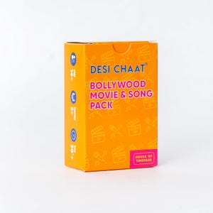 Paquete de películas y canciones de Bollywood Desi Chaat l 360 palabras l 90 cartas l Tabú indio l Juego de Diwali l Juego del sur de Asia l Juego de Bollywood
