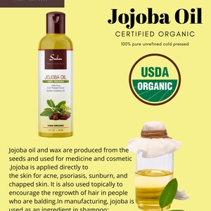 Organic Unrefined Golden Jojoba oil 100% pure all natural cold pressed jojoba from 4 oz up to 7 lbs image 3