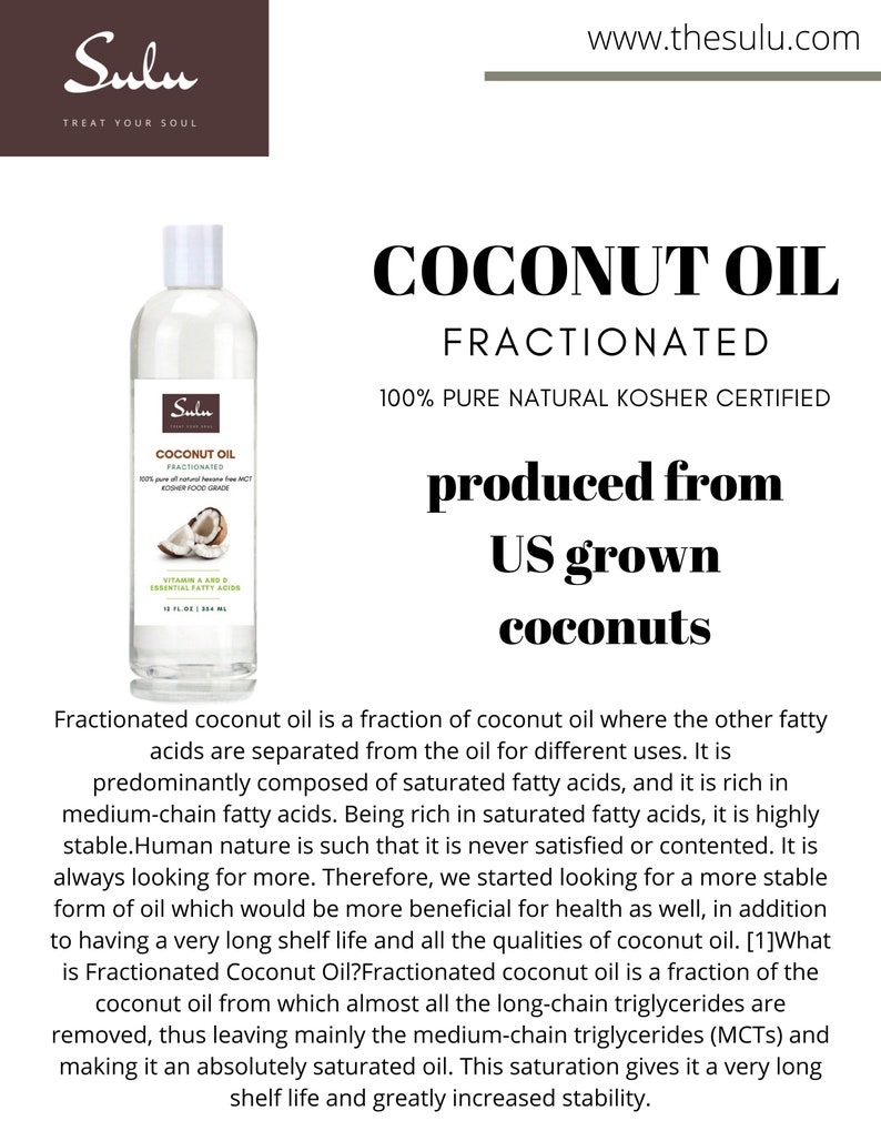 Coconut Fractionated Oil 100 Pure Coconut Oil Extracted From Etsy