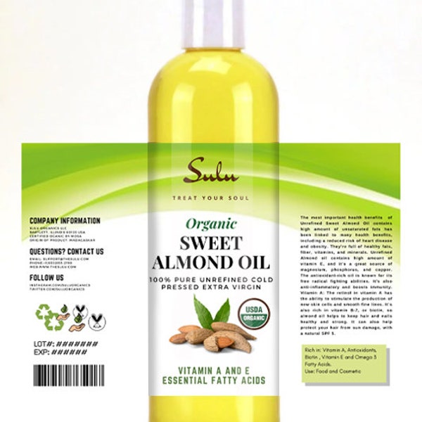 100% Pure Sweet Almond oil organic high quality Unrefined Sweet Almond oil from 4 oz up to 7 lbs