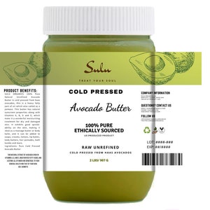 Pure raw unrefined Cold Pressed Avocado butter all natural