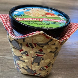 Ice Cream Pint Holder Ice Cream Cozy  Cozy for Pint of Ice Cream Sock Monkey Ice Cream Cozy