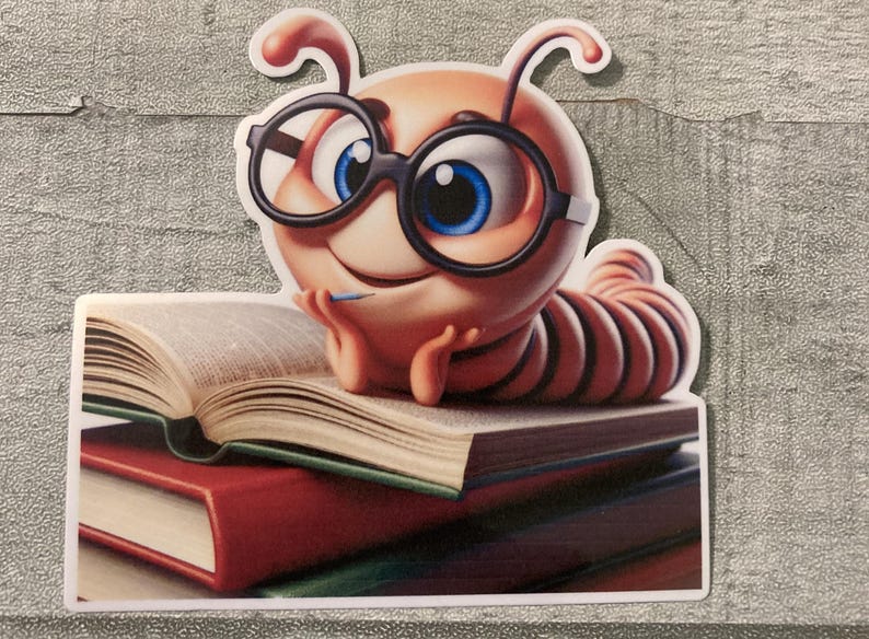 Book Worm Sticker Cute Book Worm Sticker Book Worm on Books Sticker 3 ...