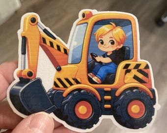Child Digger Machine Sticker Digger Sticker Excavator Sticker Children's Sticker Boy in Excavator Sticker Boy Driving a Digger Sticker