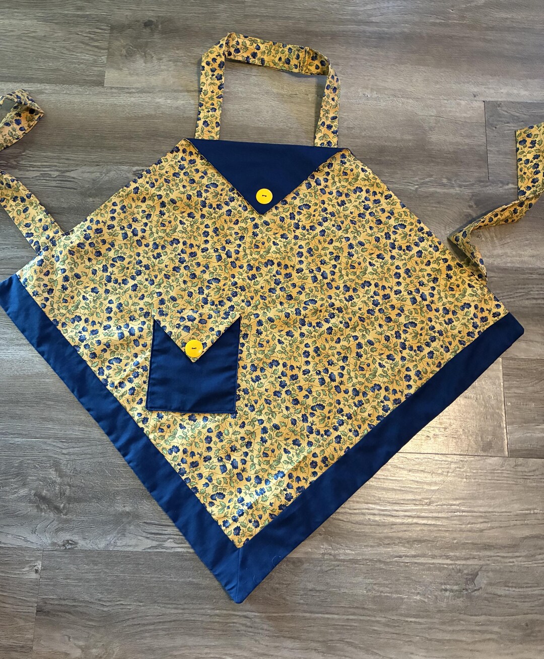 Full Apron, Navy and Gold Apron, on Point Apron, Cotton Full Apron, Tie ...