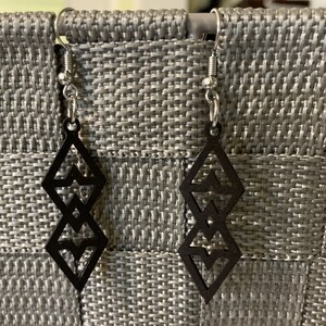 Black Lightweight Wooden Dangle Earrings entertwined Diamond shapes
