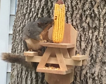 Squirrel Feeder Picnic Table  Squirrel Corn Feeder Picnic Table Solid Cedar Wood Glued and stapled Sturdy
