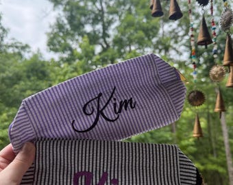 Embroidered Striped Pouch