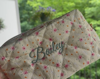 Personalized Floral Quilted Pouch