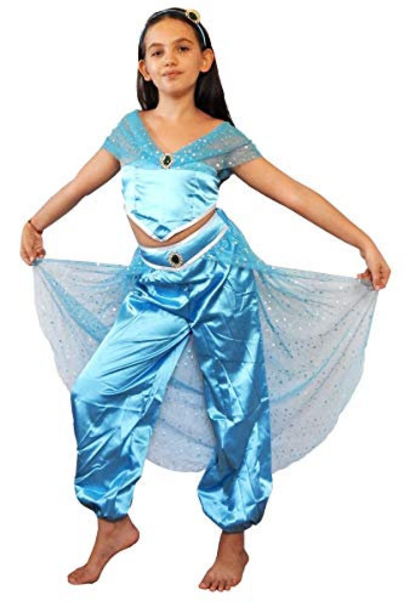 FeMereina Arabisches Prinzessin-Kostüm Für Damen – 3-teilig Mit Bandeau-Top, Hose & Armbändern, Jasmin-Stil