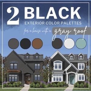 BLACK Exterior Paint Color Combinations - Modern Farmhouse - Custom House Palettes - Color Consultation - Exterior Palette - Gray Roof