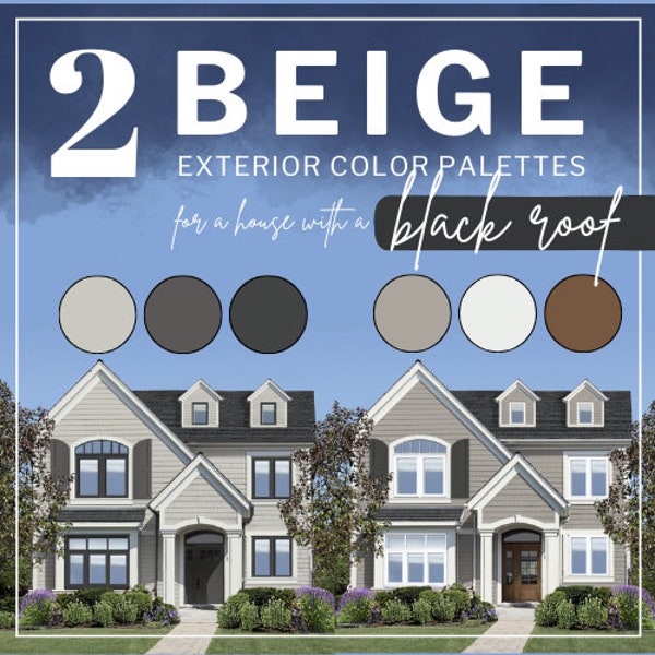 BEIGE Exterior House Paint Ideas - Color Combinations -Custom House Palettes - Color Consultation - Modern Exterior Color Scheme -Black Roof