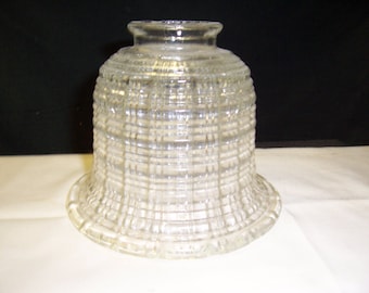 Holophane cross cut prismatic   Bell shade , industrial style  steam punk , 1930s  replacement clear glass light cover shade , retro