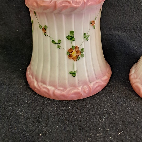Vintage Milk Glass , satin finish , Bell shades , Hand Painted roses  1 pair , No chips or cracks 2 1/4 inch lip fitter . ribbed Bell ,