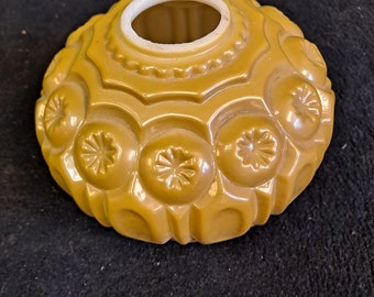 Vintage Salvaged Lamp Part , Milk Glass Font shape Lamp spacer , body part . Early American Gold , fired on color ,Moon and Stars Pattern nc