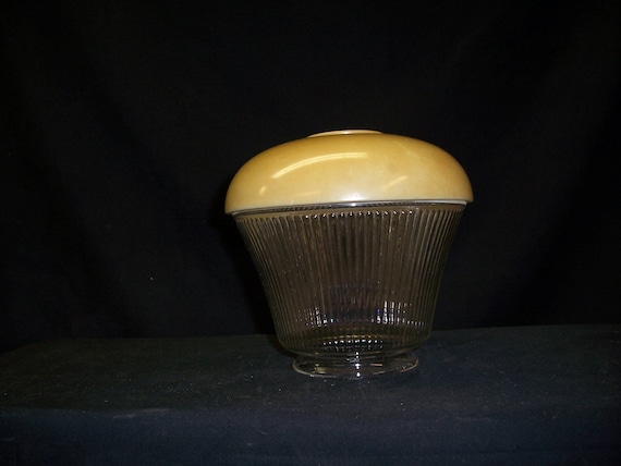 Vintage  Art Deco ceiling glass light shade  pendant shade  antique lamp glass amber and clear light cover , country light shade , 1930s