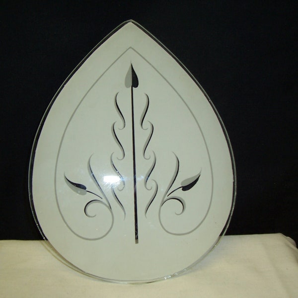 vintage pear shaped  captured glass  lamp  shade diffuser replacement panel .   white glass stylized vine design ,  lotus lamp , touch lamp