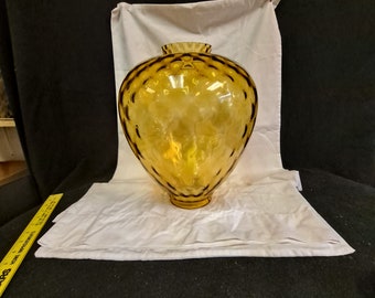 Large bulbous  optic dot  light amber colored glass  swag lamp /lamp body , 14 inch tall , 12 inch widest point , 4 inch fit . lamp part ncc