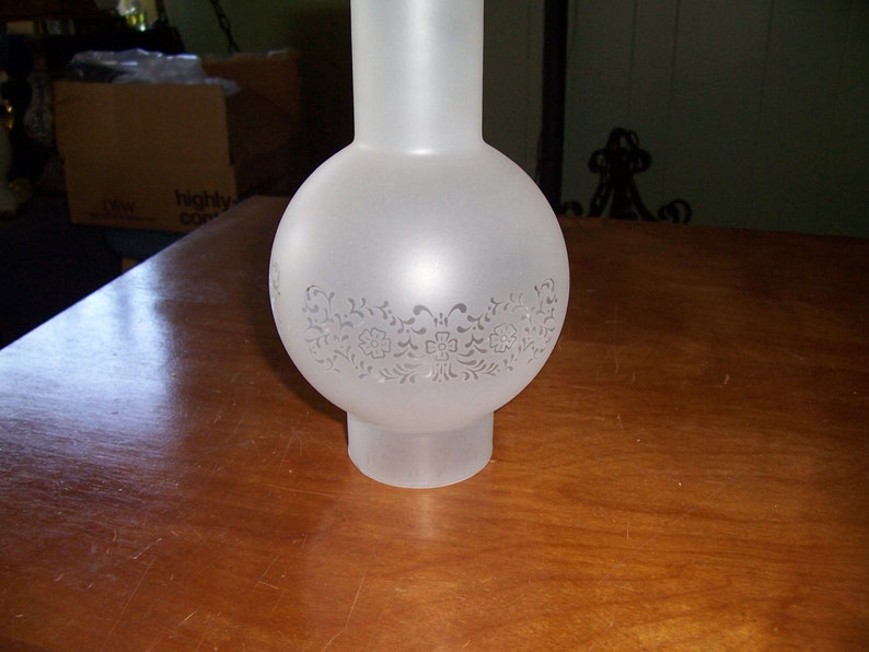 Vintage frosted glass electric hurricane chimney with etched Etsy