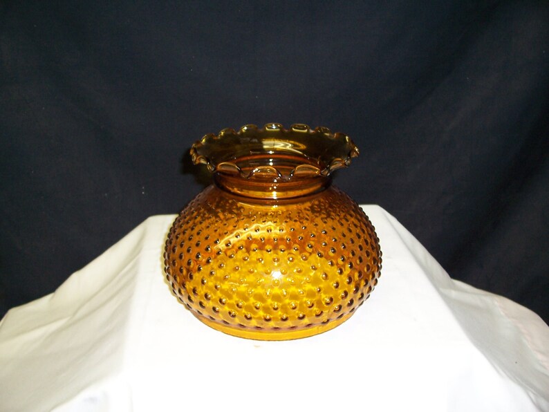 Reserved For Jason Hsu Amber Hobnail Pressed Pattern Glass Student Shade Style Replacement Lamp Crimped Top Dome